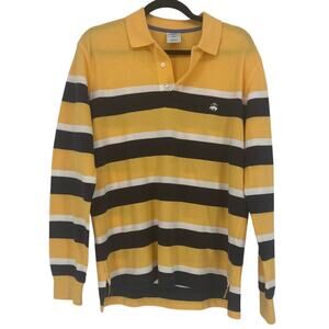 Brooks Brothers 346 100% Cotton Long Sleeve Polo Shirt - Yellow Navy Stripes M